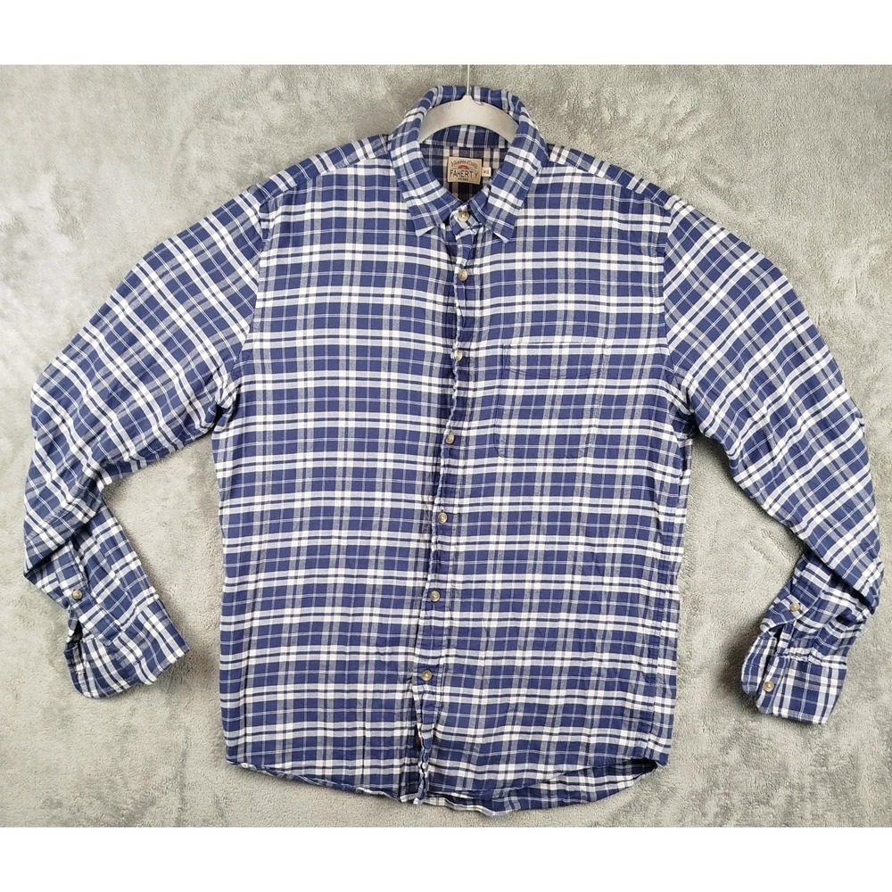 Faherty Movement Button Shirt Mens Medium Performance Dark Blue Plaid - Picture 1 of 13